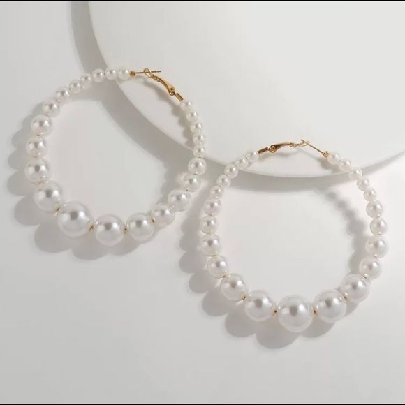 Large Pearl Hoop Earrings - Picture 1 of 5